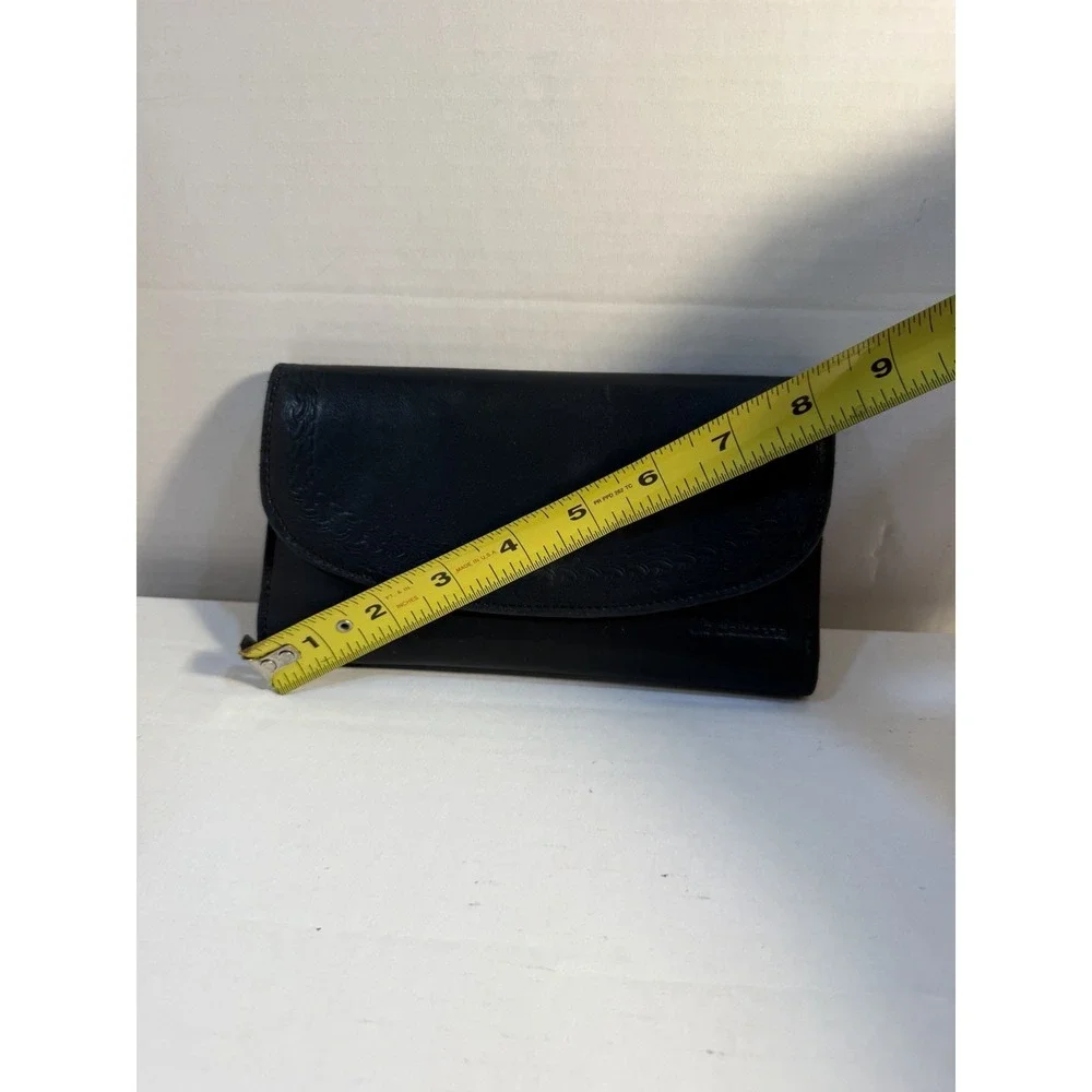 Vintage Liz Claiborne‎ Black Leather Clutch Wallet Embossed Braiding Flap